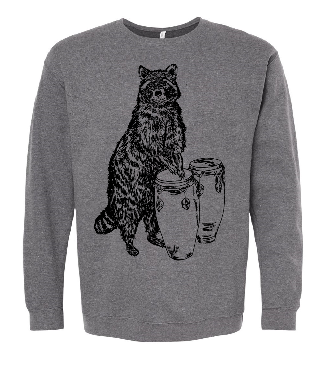 Raccoon Playing Conga Drums Unisex Fleece Crewneck