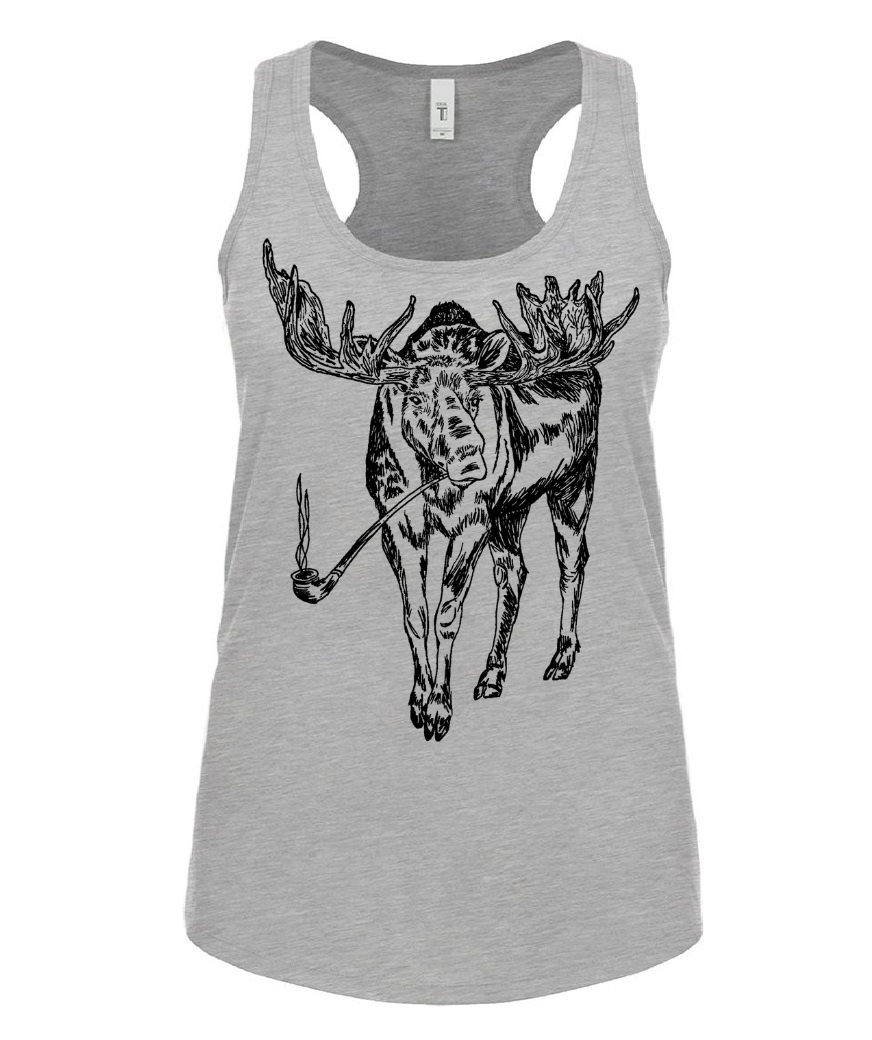 Moose Smoking a Pipe Ladies Tank Top