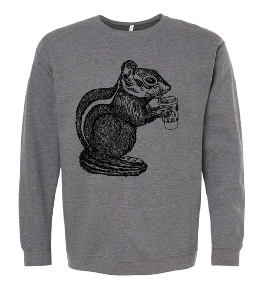 Chipmunk Drinking Coffee Unisex Fleece Crewneck
