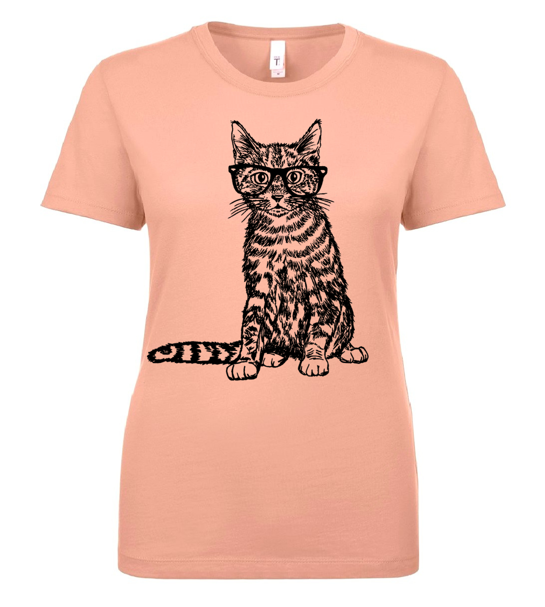 Cat Wearing Glasses Ladies T Shirt