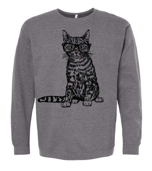 Cat Wearing Glasses Unisex Fleece Crewneck