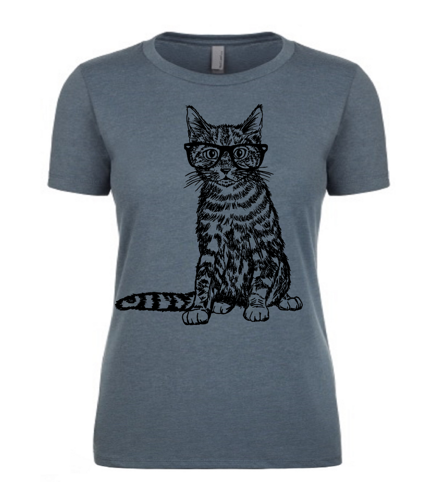 Cat Wearing Glasses Ladies T Shirt