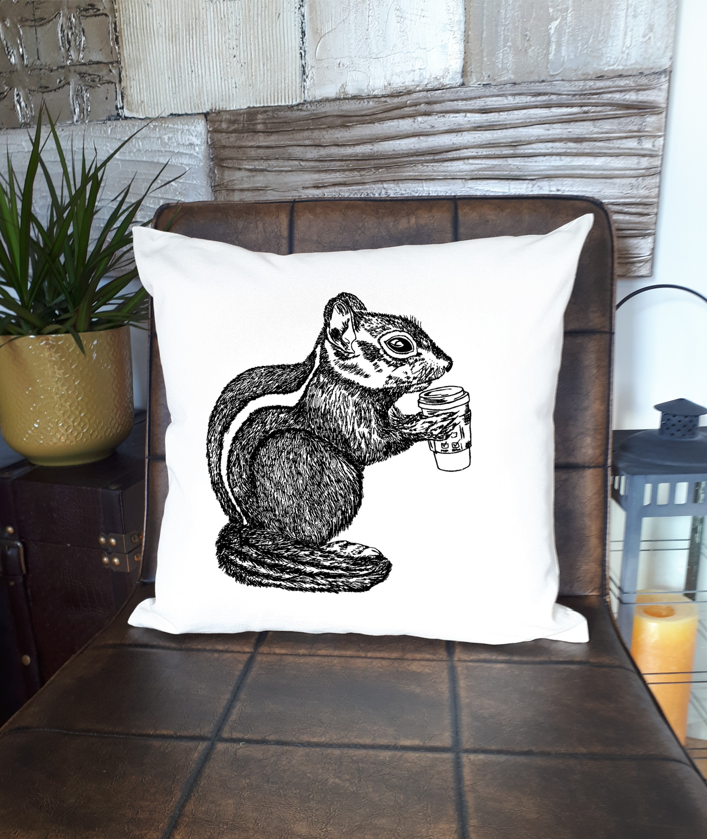 Chipmunk Drinking Coffee 20 x 20 Cushion Cover