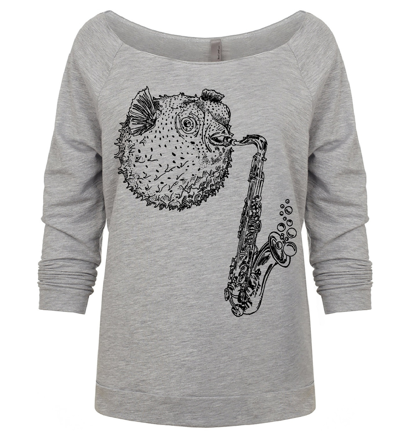 Blowfish with a Saxophone Ladies 3/4 Sleeve Boatneck Shirt