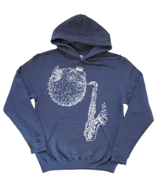Blowfish Playing Saxophone Unisex Fleece Hoodie