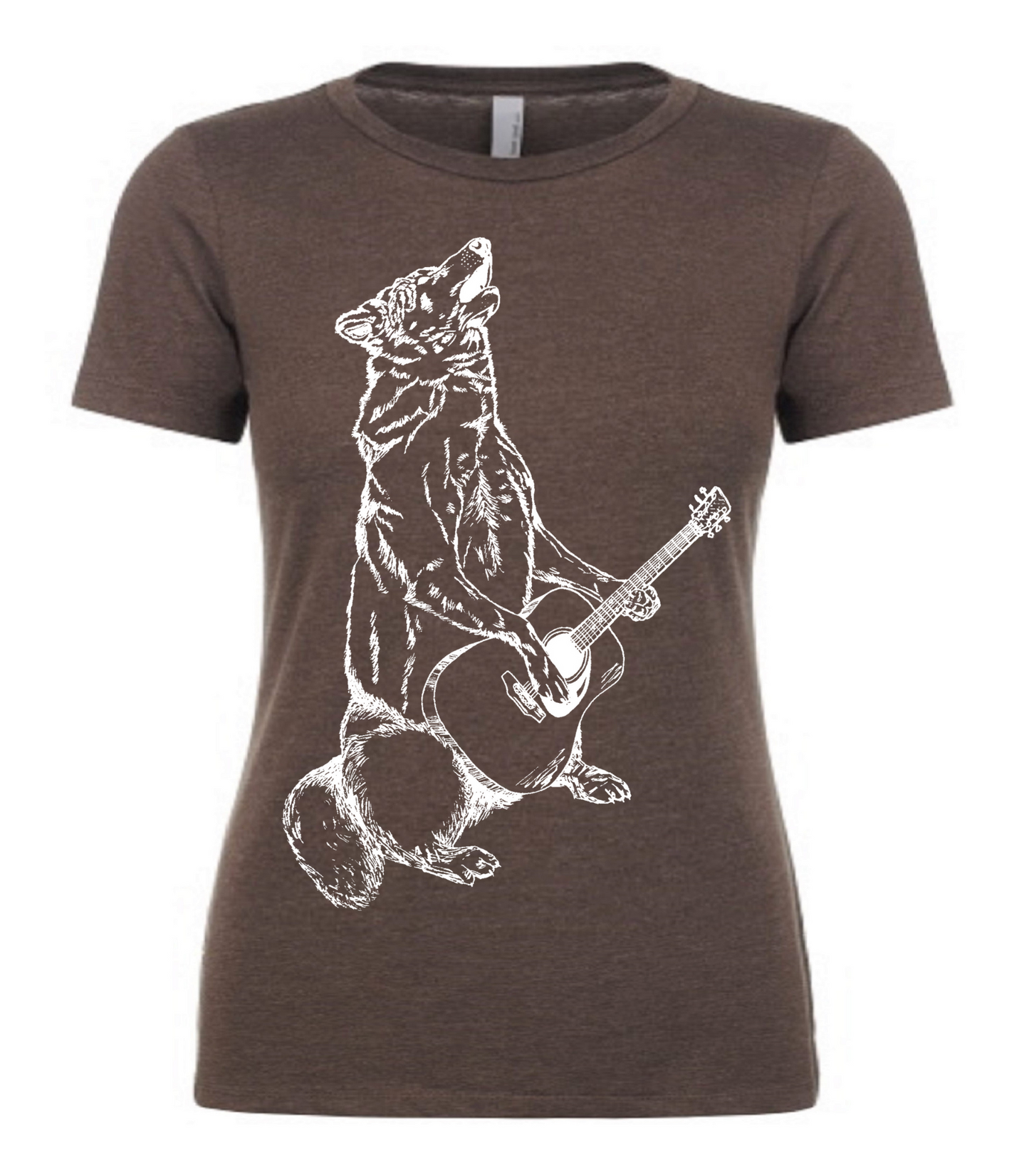 Howling Wolf Playing Guitar Ladies T Shirt