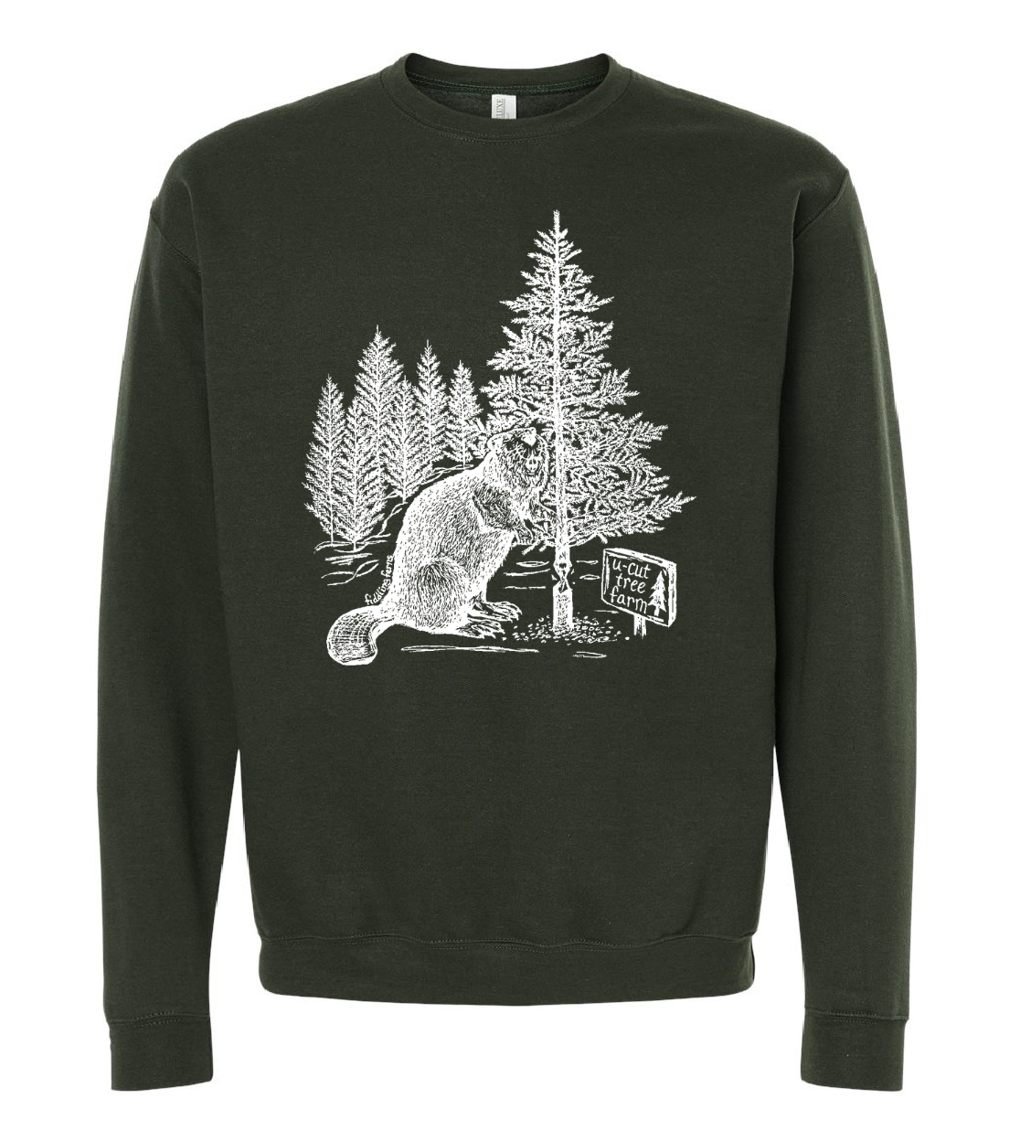 Beaver at a U Cut Tree Farm Unisex Fleece Crewneck