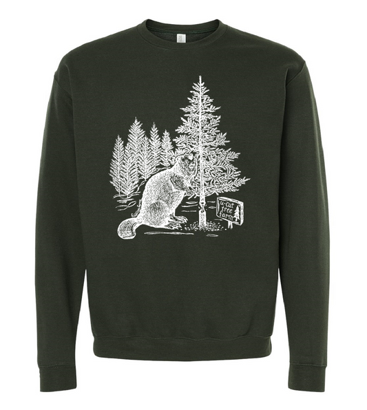 Beaver at a U Cut Tree Farm Unisex Fleece Crewneck