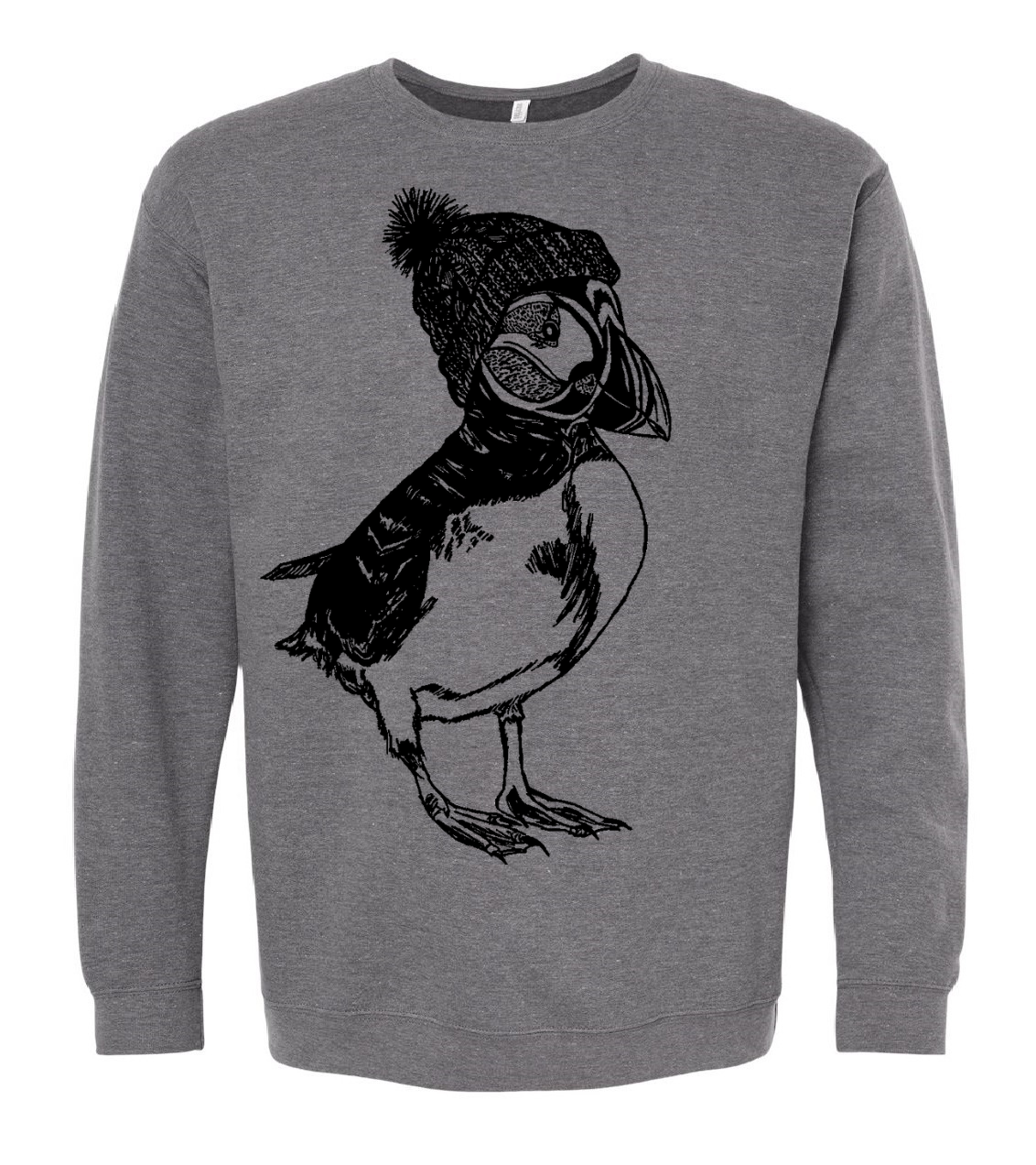 Puffin in a Pom Pom Hat Unisex Fleece Crewneck