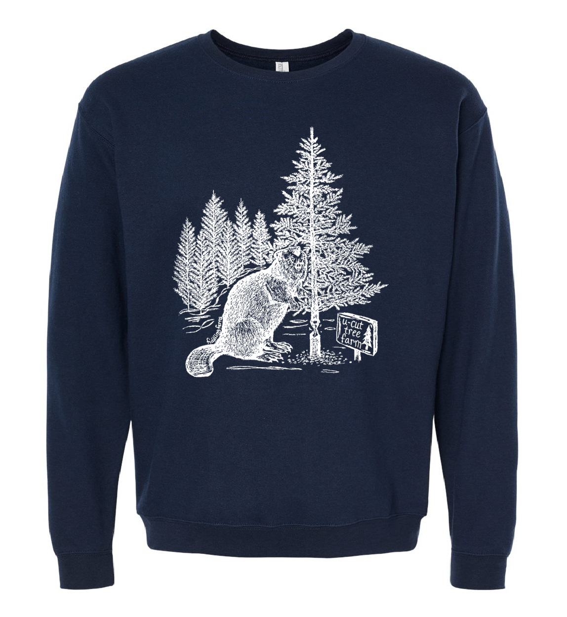 Beaver at a U Cut Tree Farm Unisex Fleece Crewneck