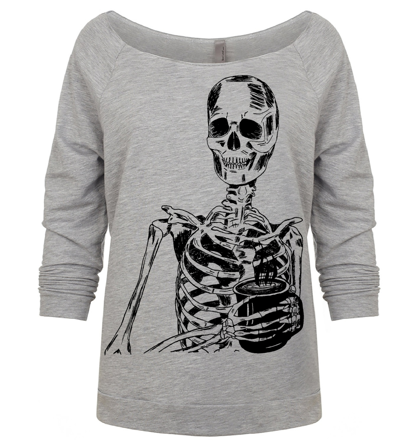 Skeleton Drinking Coffee Ladies 3/4 Sleeve Boatneck Shirt
