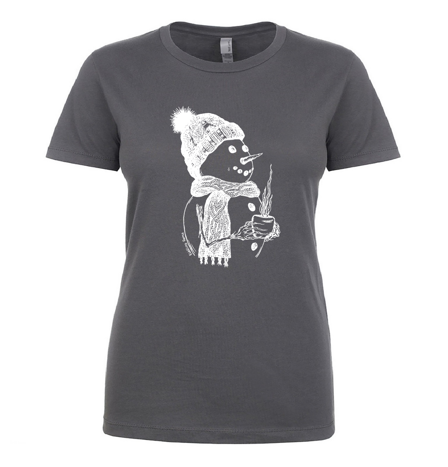 Snowman Drinking Coffee Ladies T Shirt