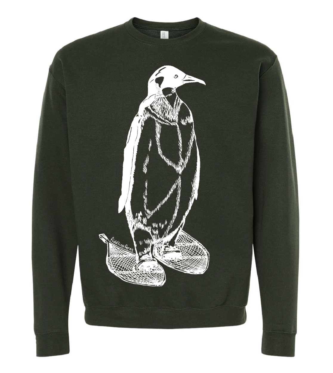 Penguin on Snow Shoes Unisex Fleece Crewneck