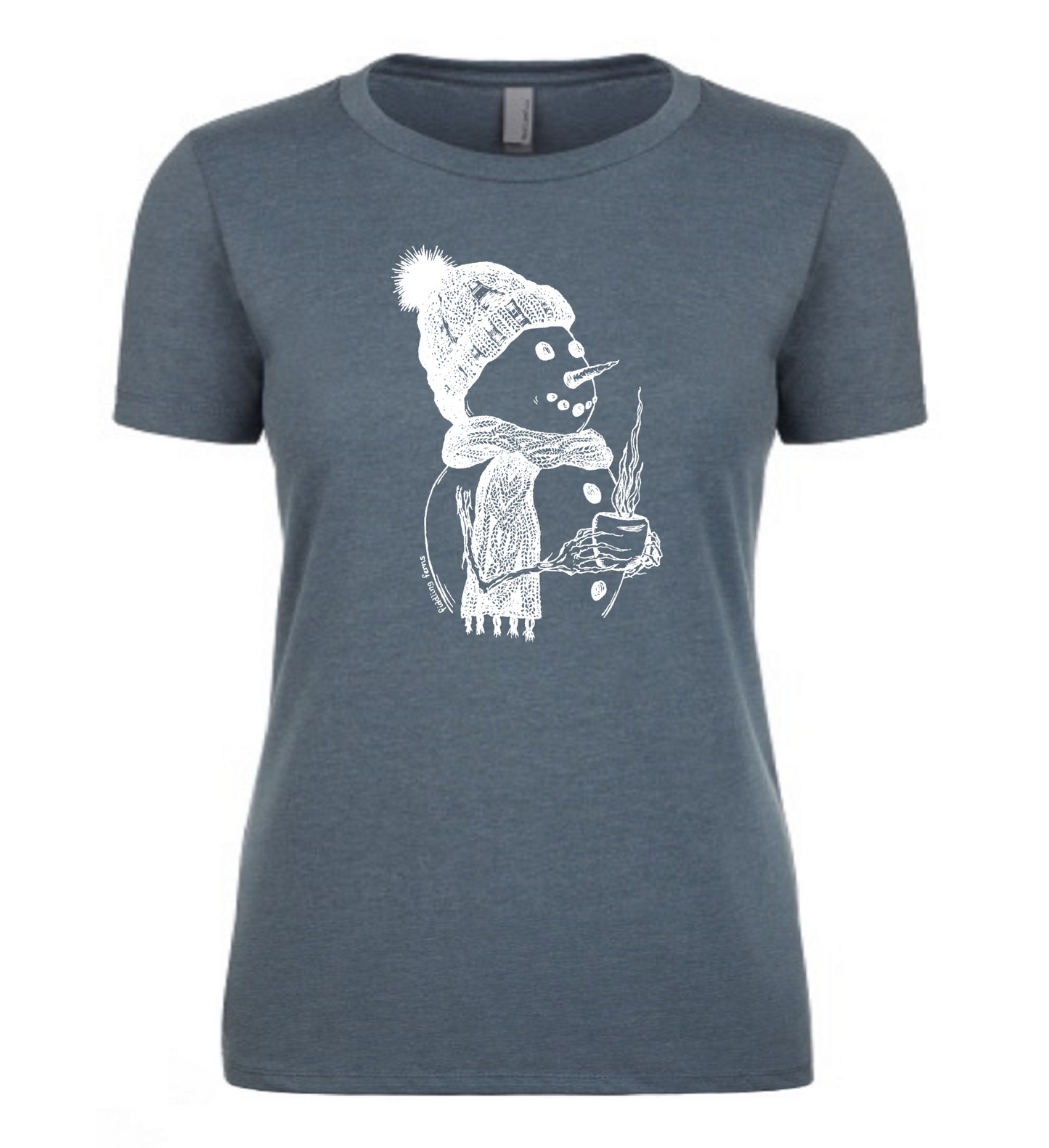 Snowman Drinking Coffee Ladies T Shirt