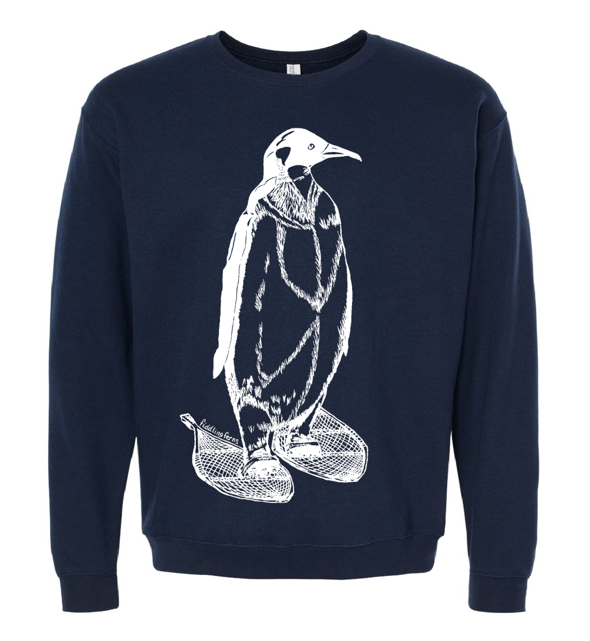 Penguin on Snow Shoes Unisex Fleece Crewneck