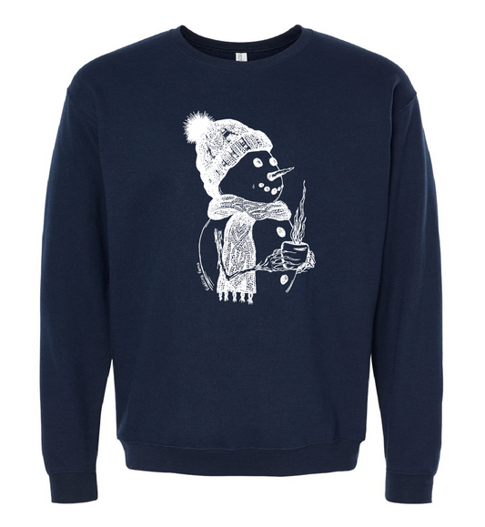 Snowman Drinking Coffee Unisex Fleece Crewneck
