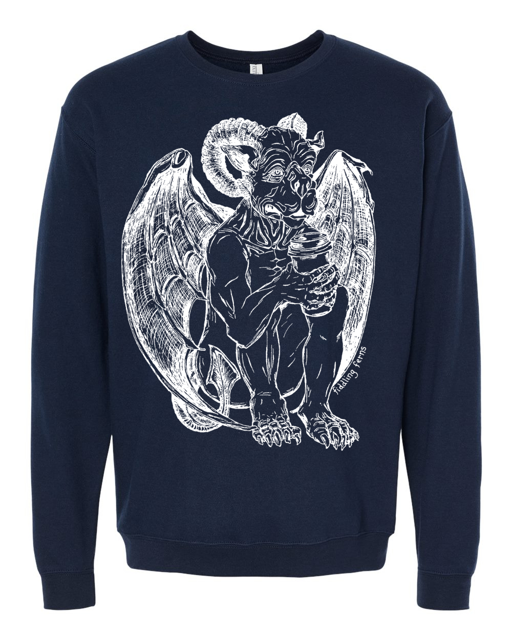 Gargoyle Drinking Coffee Unisex Fleece Crewneck