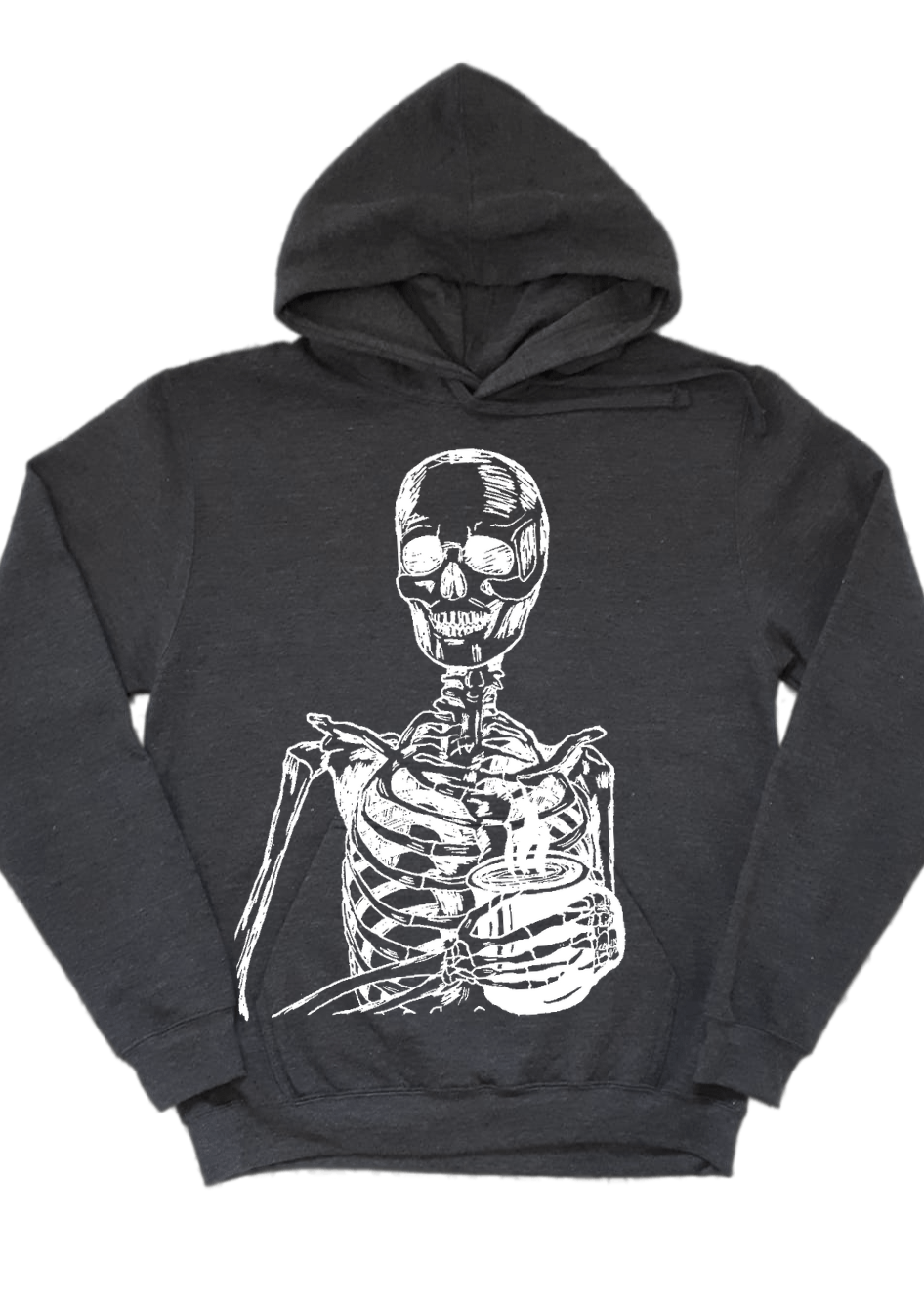 Skeleton Drinking Coffee Unisex Fleece Hoodie