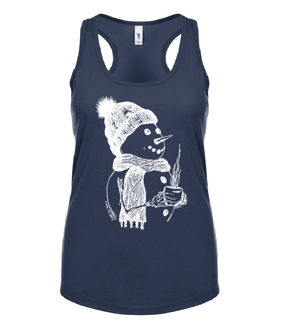 Snowman Drinking Coffee Ladies Tank Top