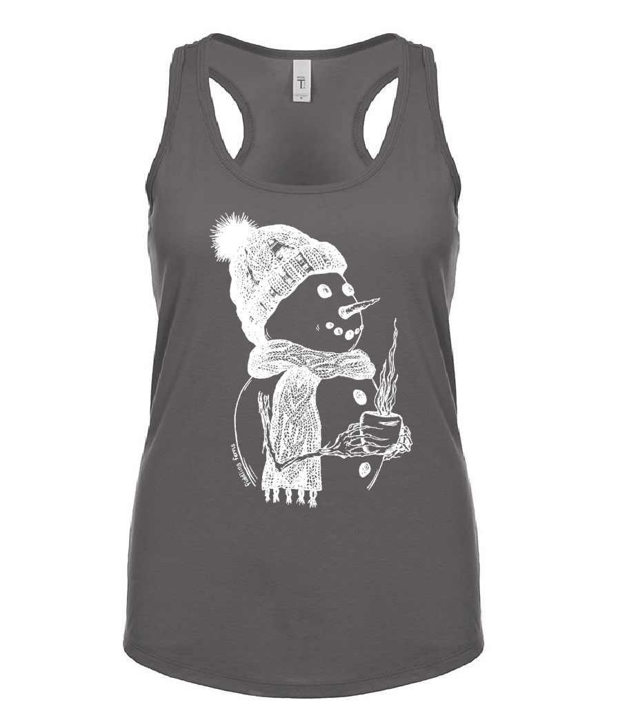 Snowman Drinking Coffee Ladies Tank Top