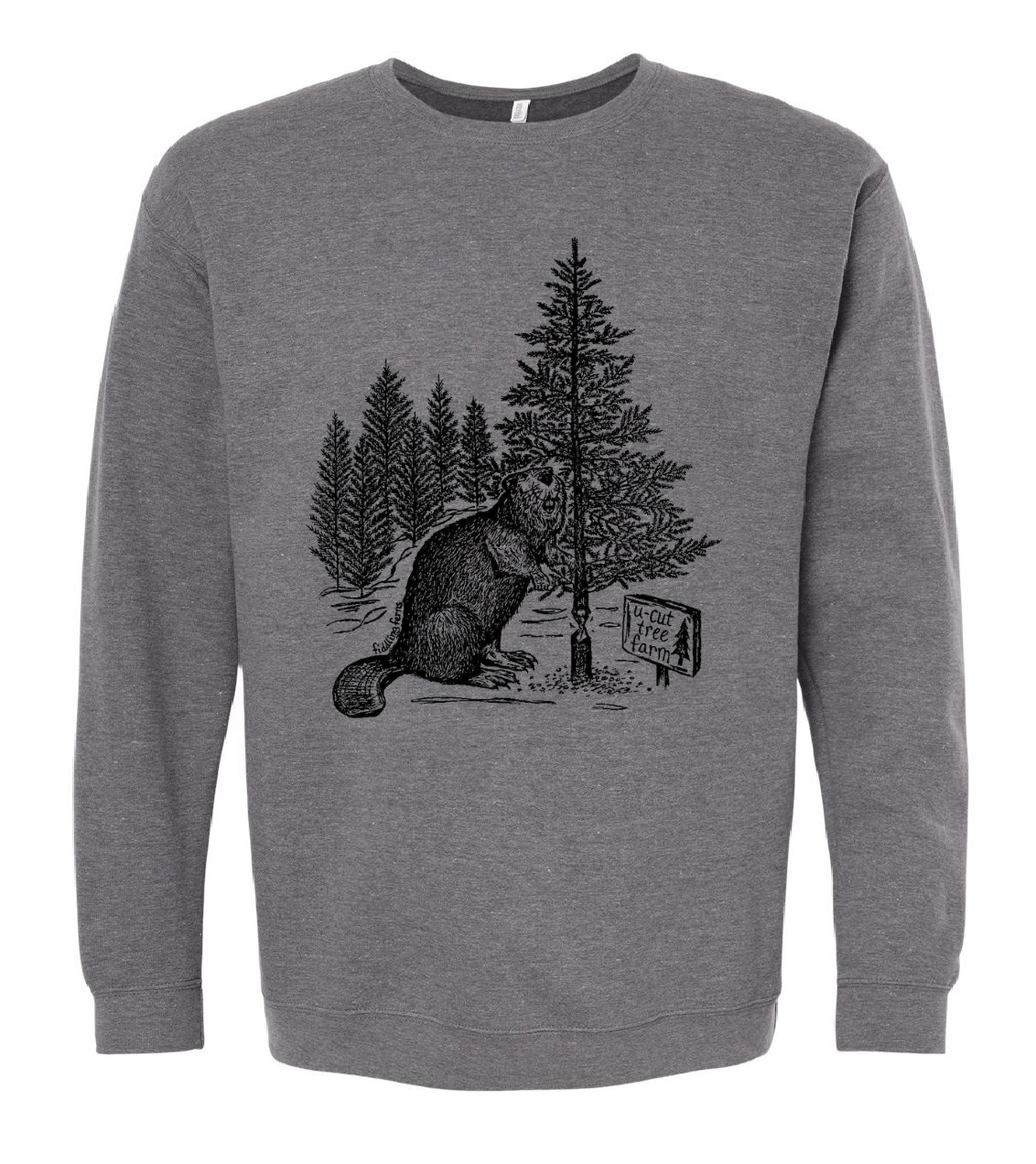 Beaver at a U Cut Tree Farm Unisex Fleece Crewneck