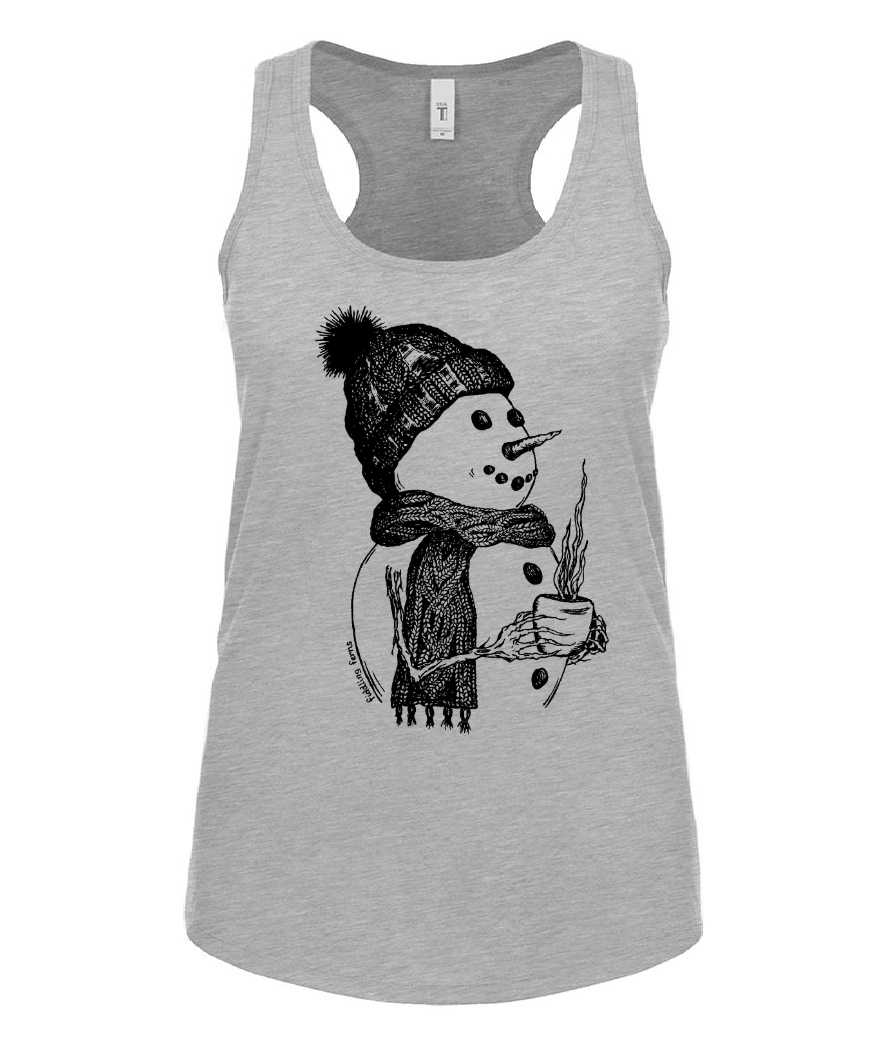 Snowman Drinking Coffee Ladies Tank Top