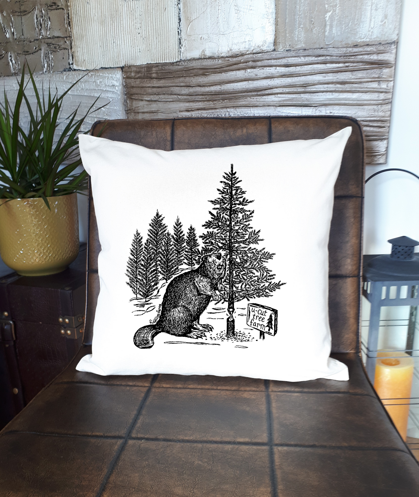 Beaver at U Cut Tree Farm 20 x 20 Cushion Cover