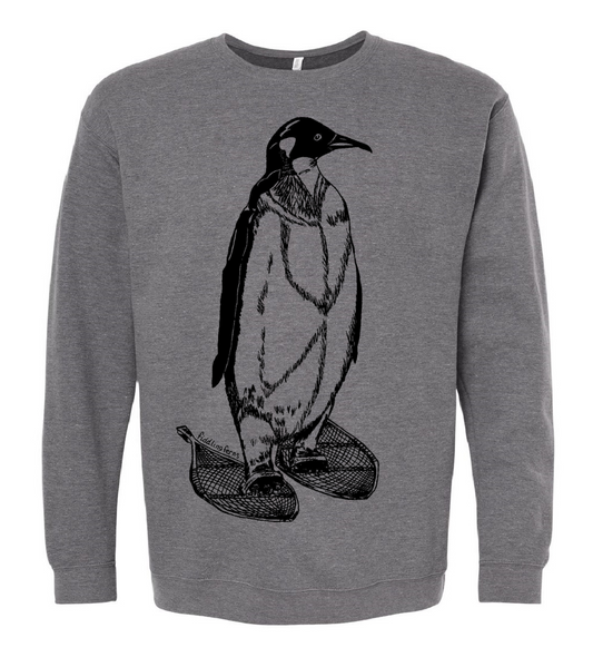 Penguin on Snow Shoes Unisex Fleece Crewneck