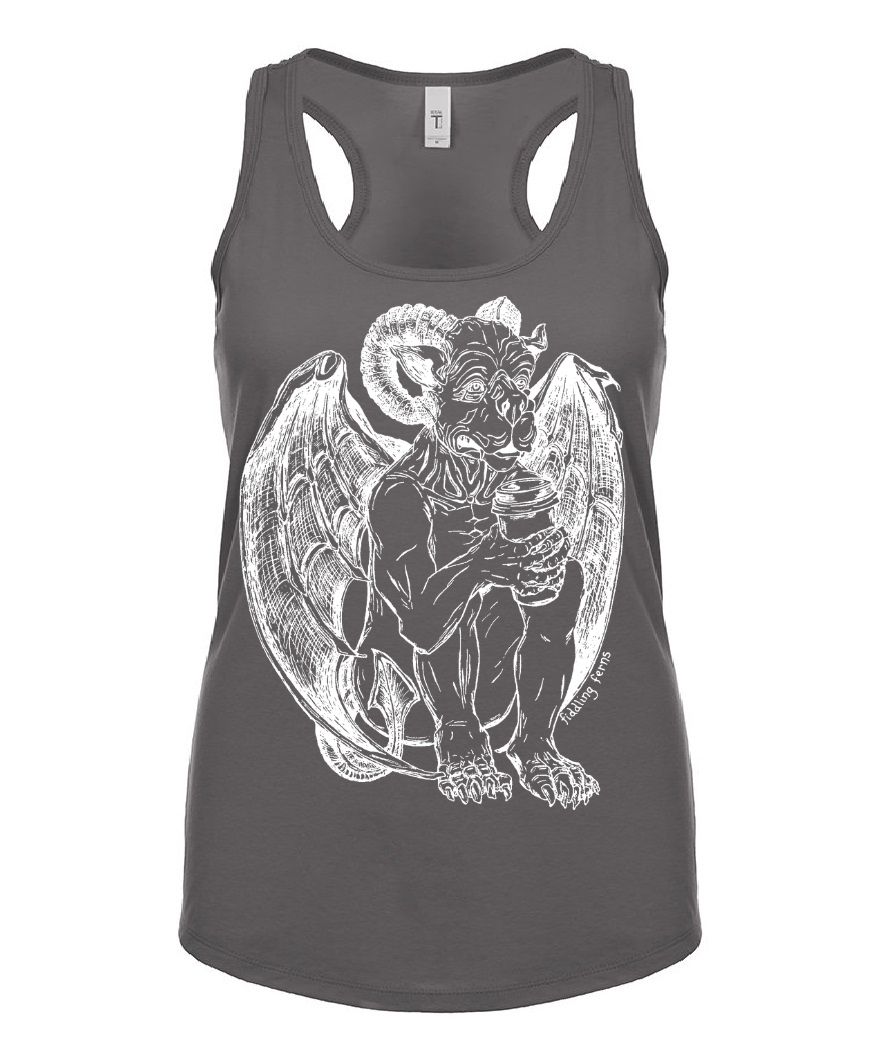 Gargoyle Drinking Coffee Ladies Tank Top
