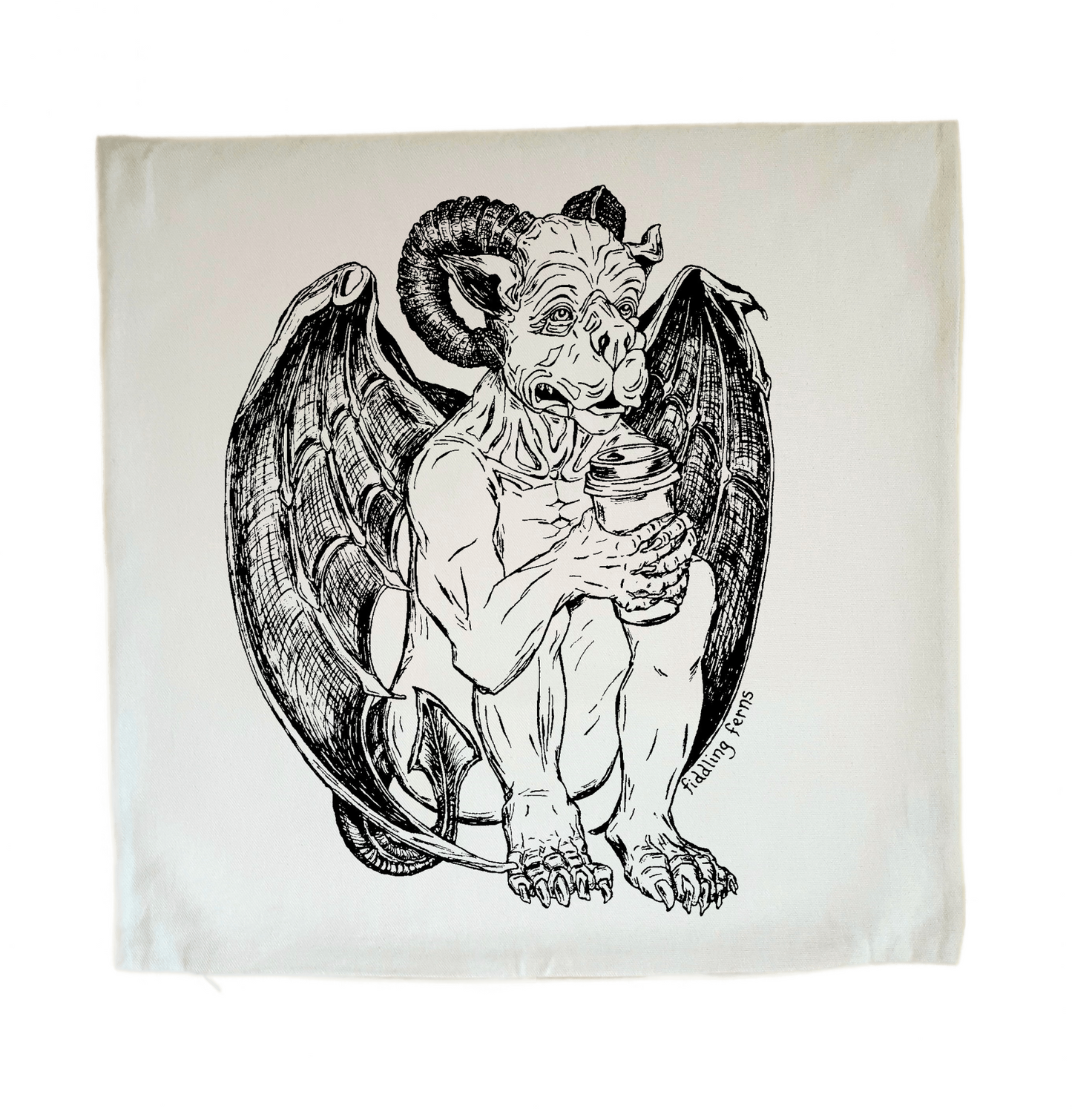 Gargoyle Drinking Coffee 20 x 20 Cushion Cover