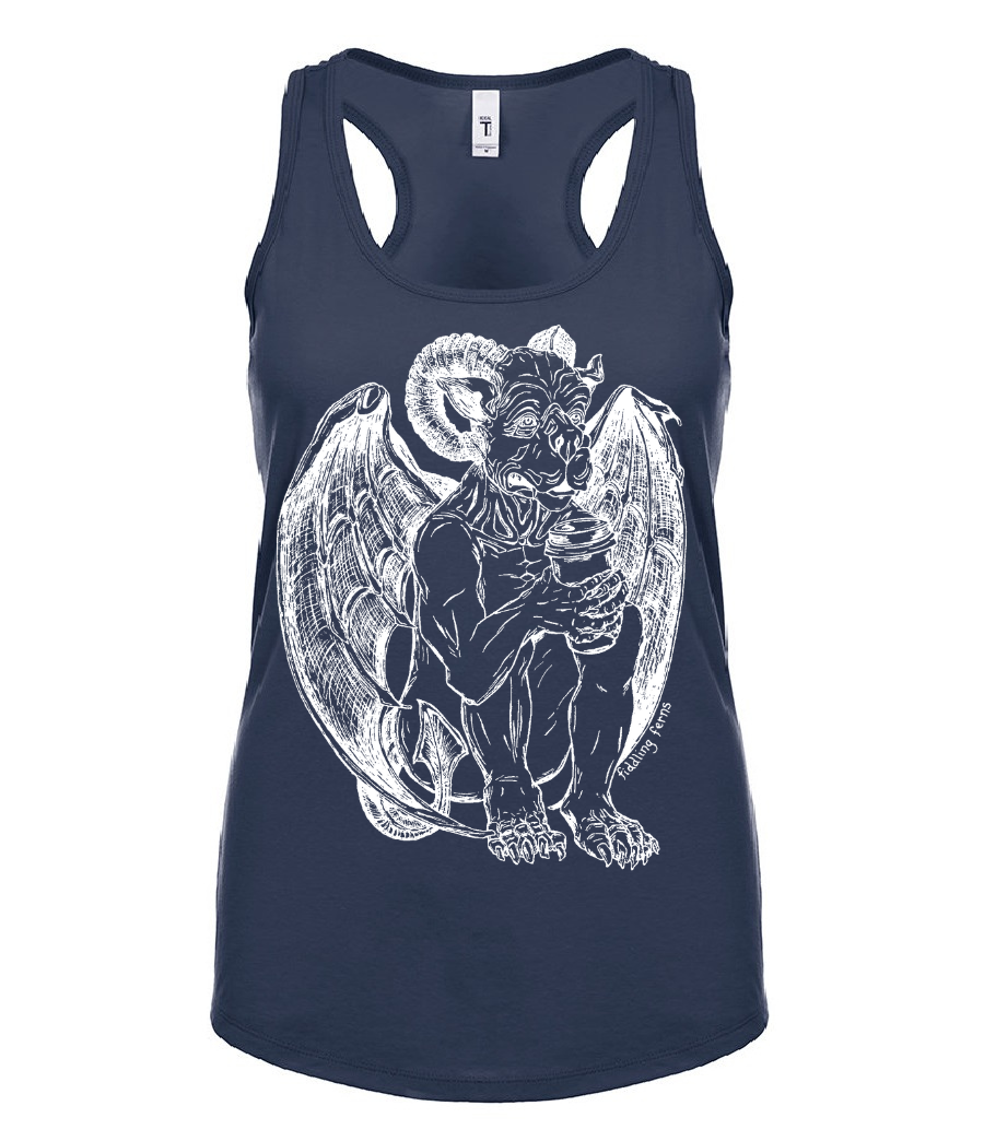 Gargoyle Drinking Coffee Ladies Tank Top