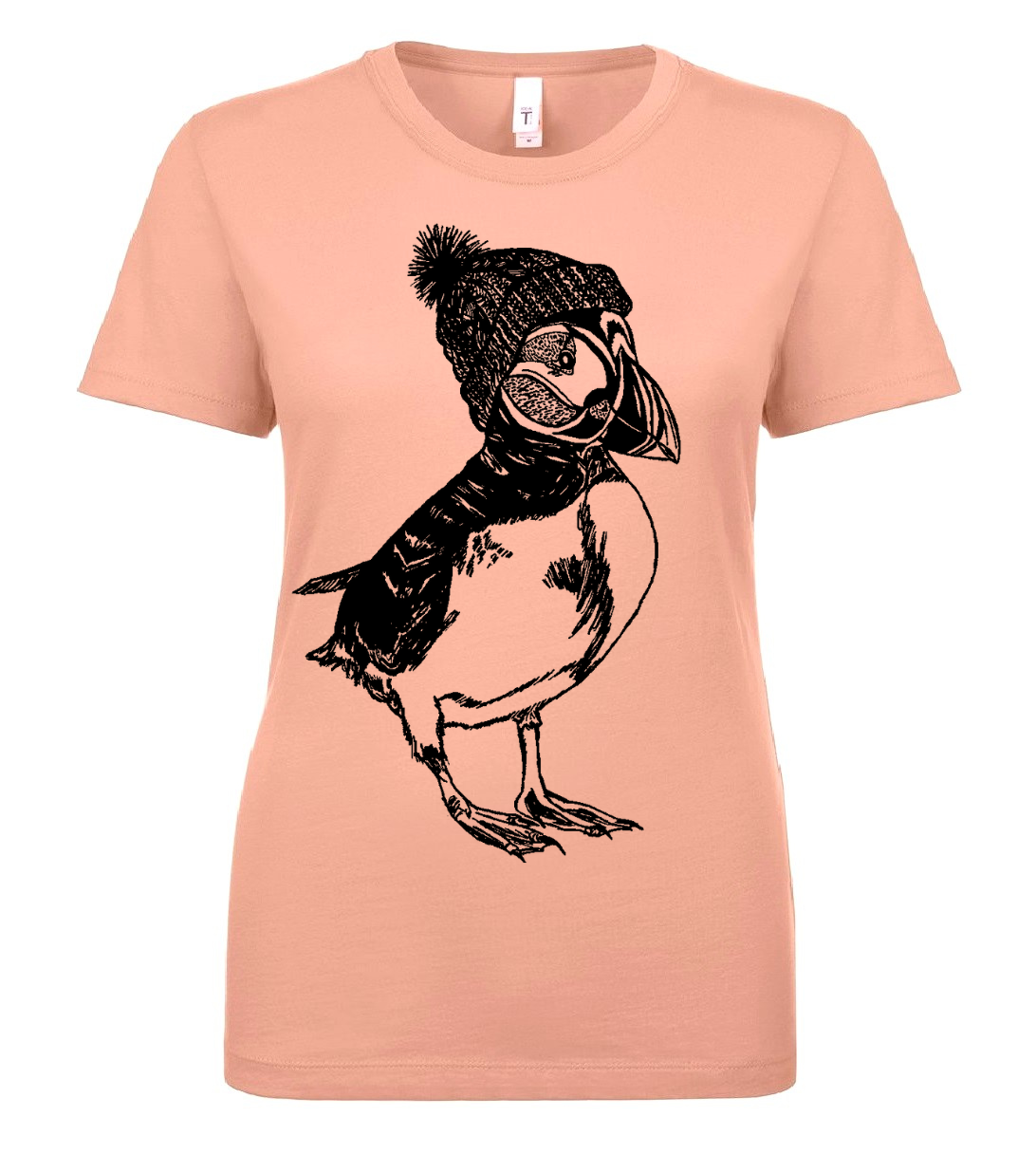 Puffin Wearing a Pom Pom Hat Ladies T Shirt