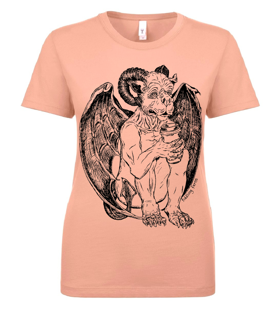 Gargoyle Drinking Coffee Ladies T Shirt