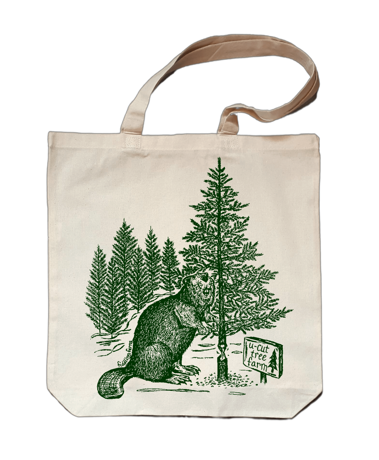 Beaver at a U Cut Tree Farm Small Cotton Tote