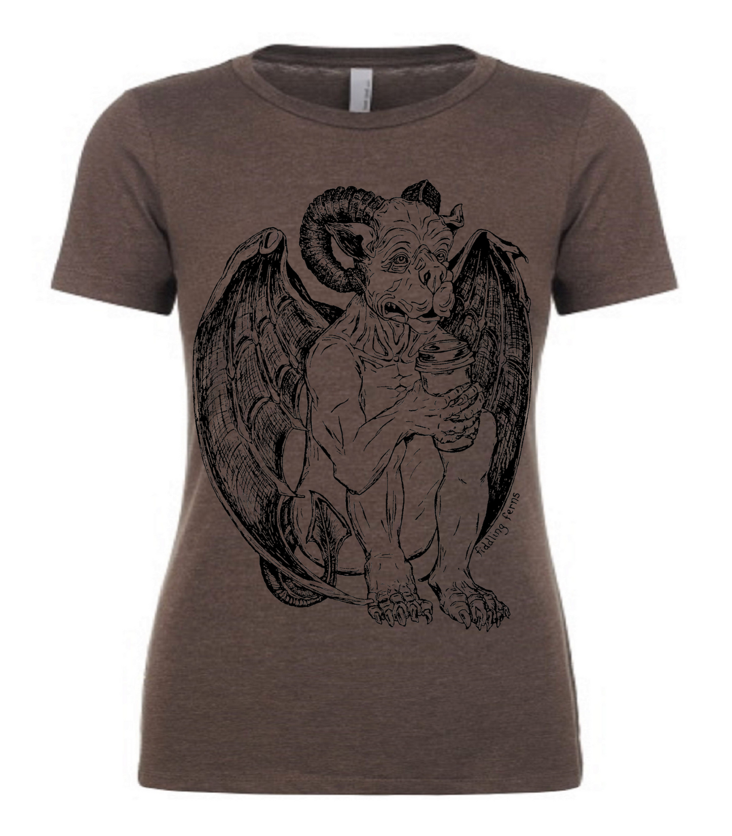 Gargoyle Drinking Coffee Ladies T Shirt