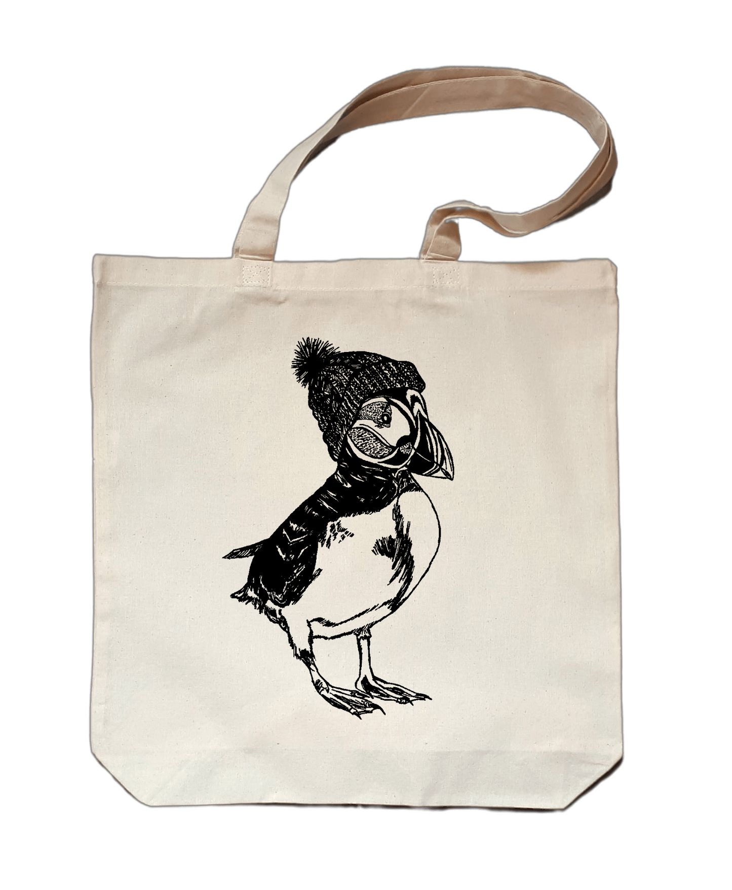 Puffin in a Pom Pom Toque Small Cotton Tote