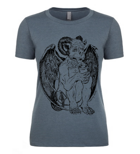 Gargoyle Drinking Coffee Ladies T Shirt