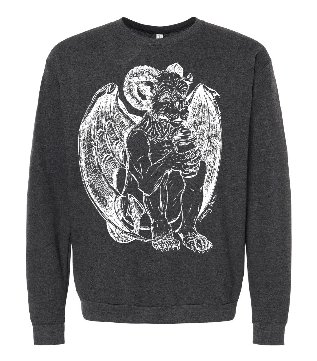 Gargoyle Drinking Coffee Unisex Fleece Crewneck