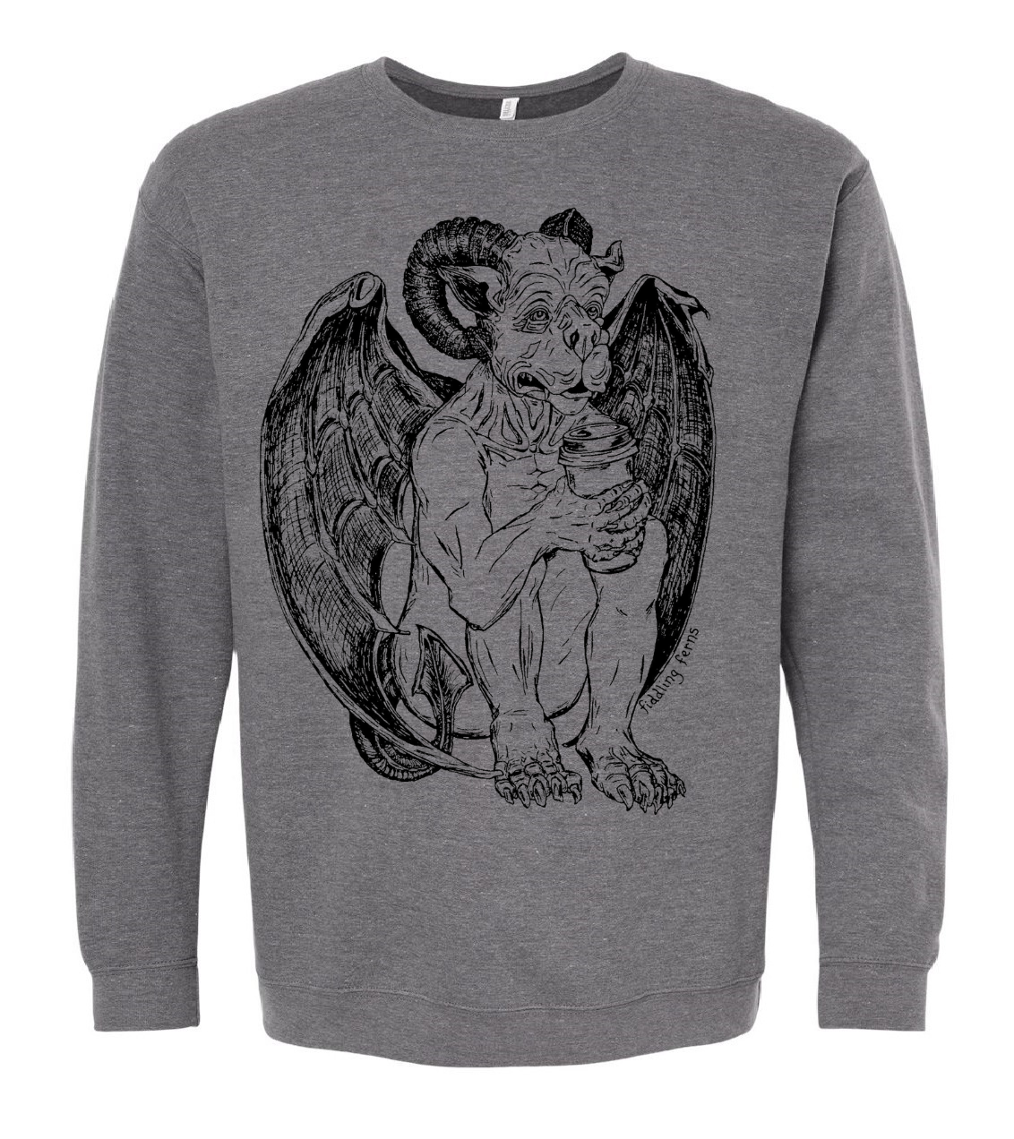 Gargoyle Drinking Coffee Unisex Fleece Crewneck