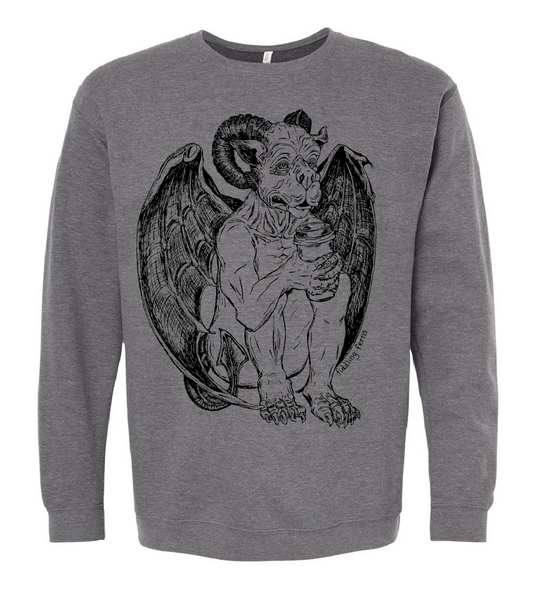 Gargoyle Drinking Coffee Unisex Fleece Crewneck
