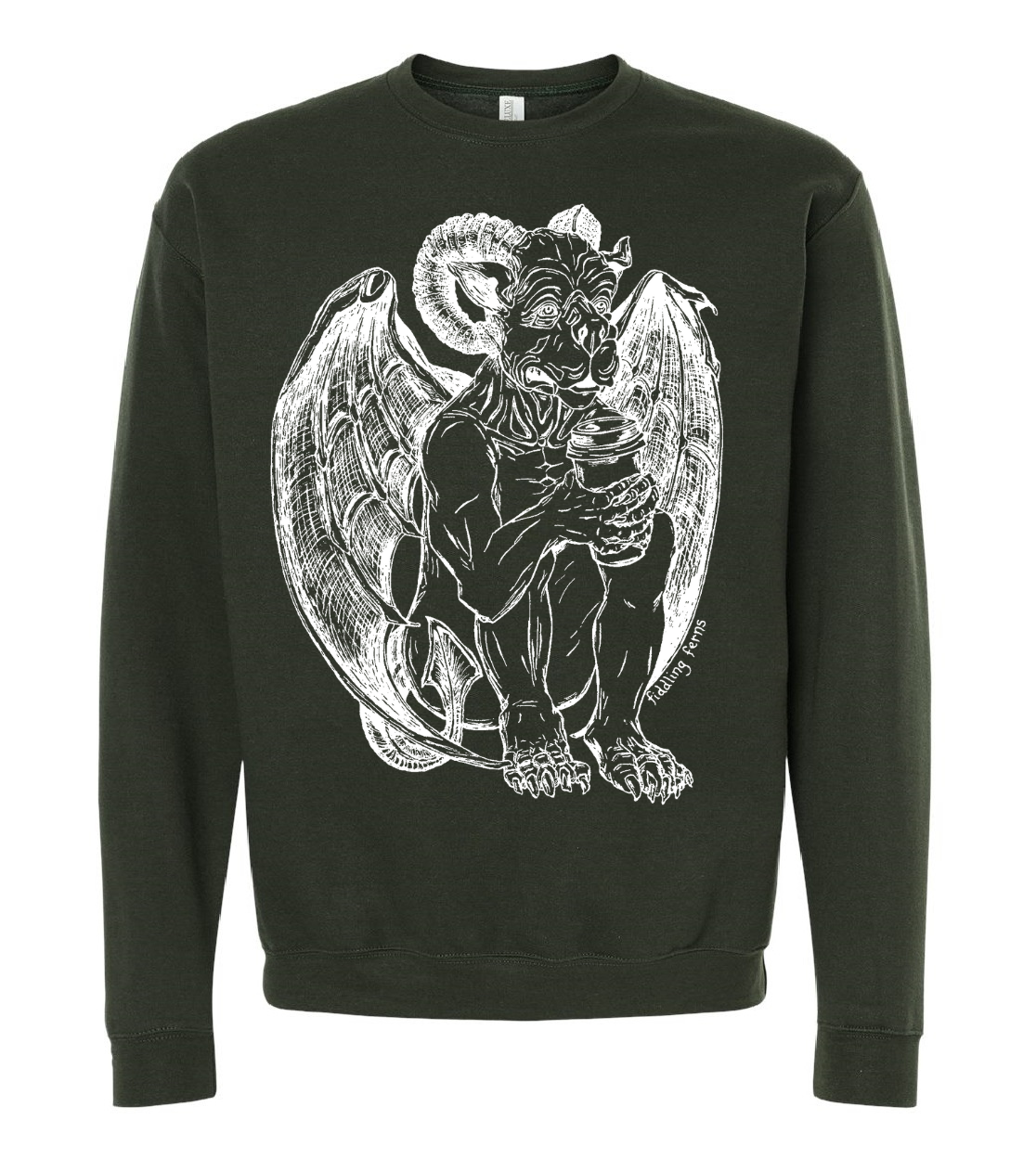 Gargoyle Drinking Coffee Unisex Fleece Crewneck