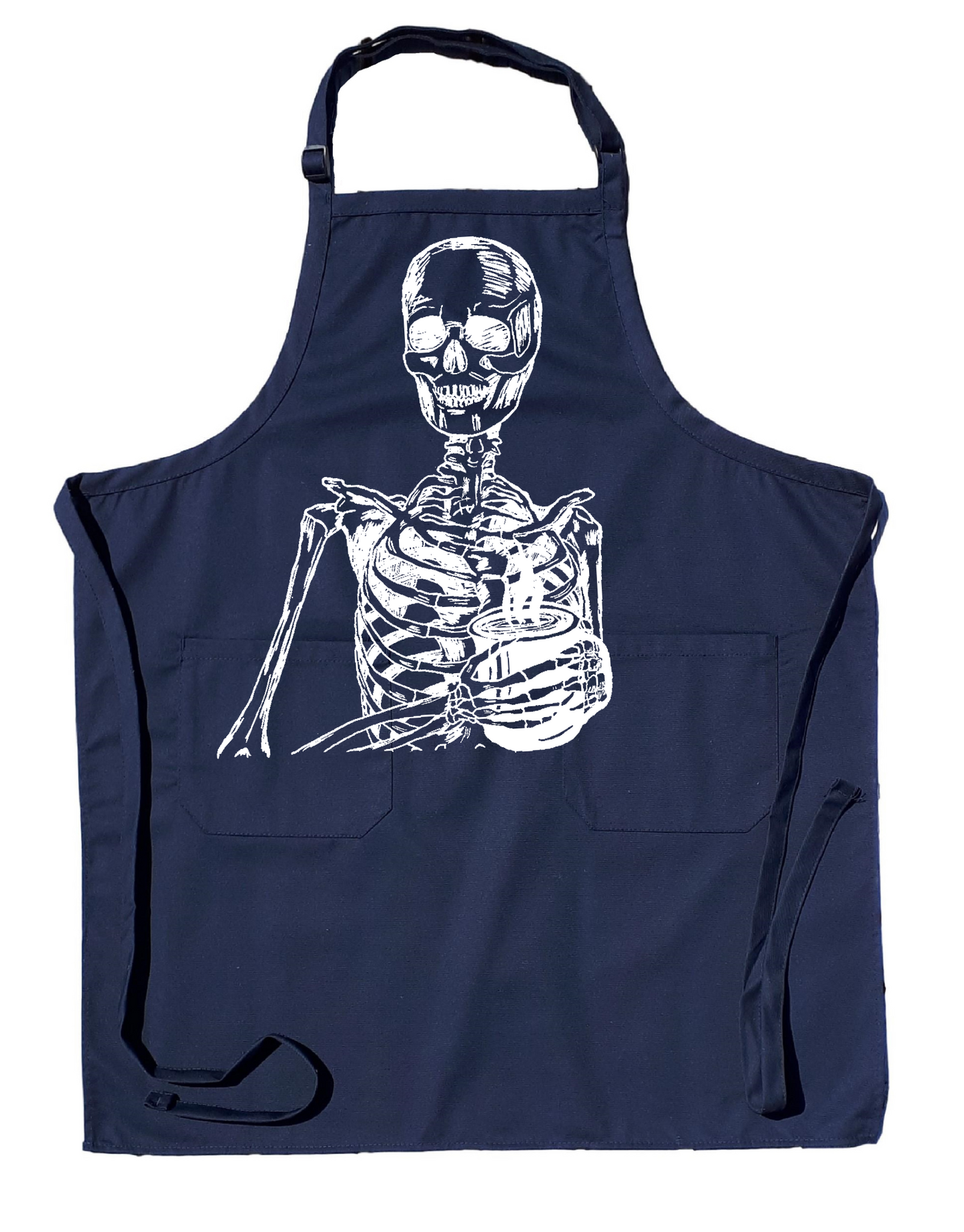 Skeleton Drinking Coffee Chef's Apron with Pockets