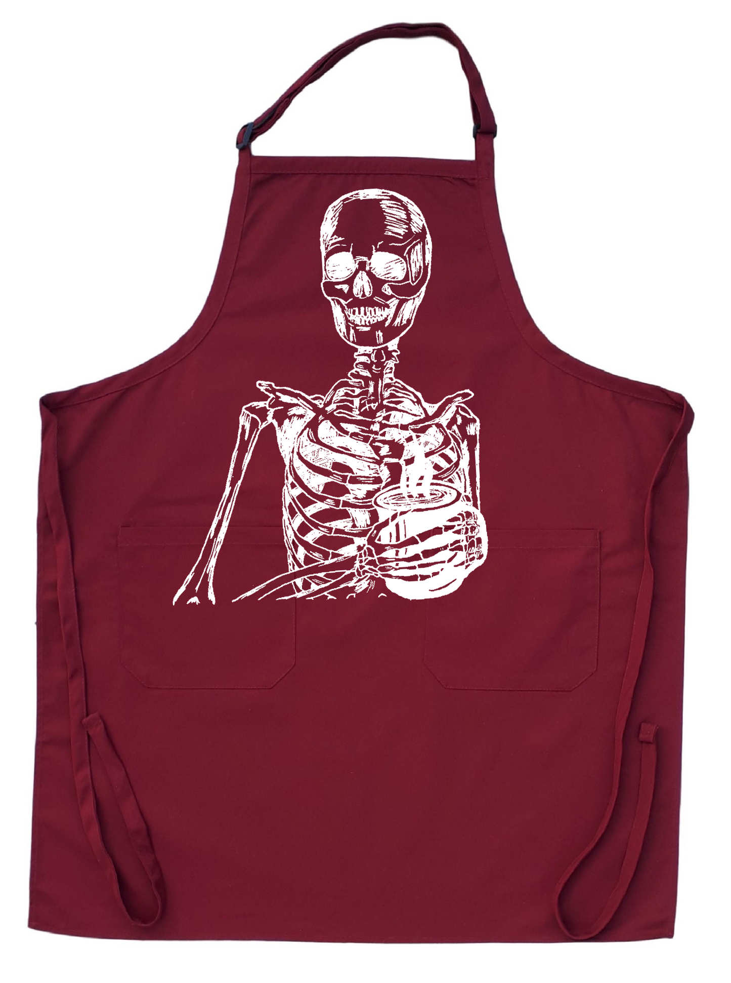 Skeleton Drinking Coffee Chef's Apron with Pockets