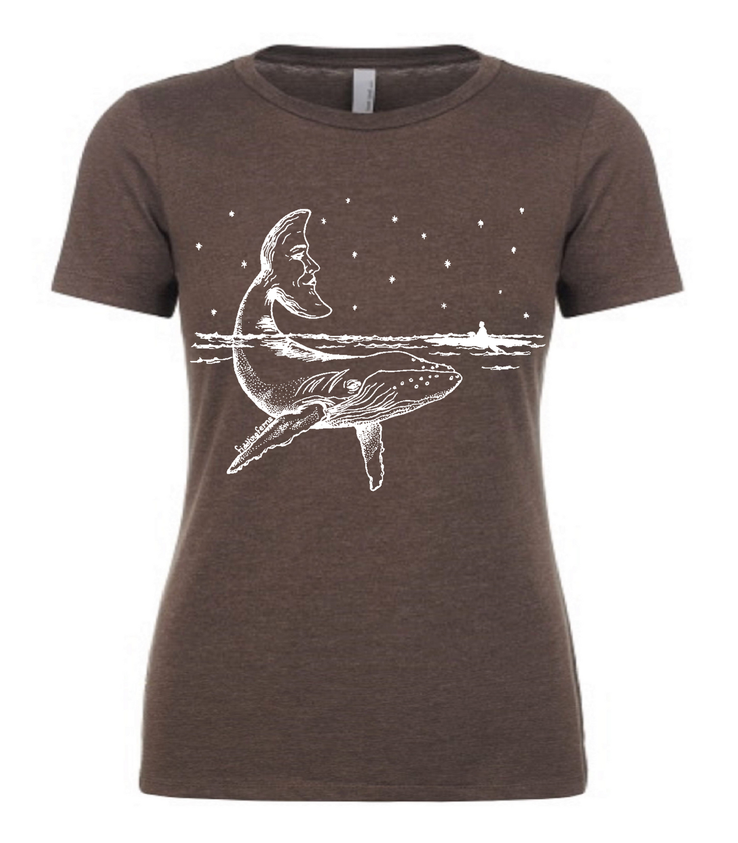 Whale with a Moon Tail Ladies T Shirt