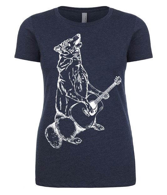 Howling Wolf Playing Guitar Ladies T Shirt