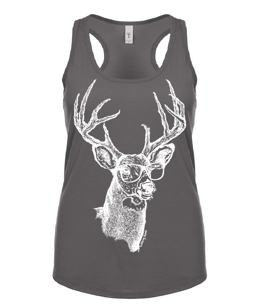 Buck Wearing Glasses Ladies Tank Top