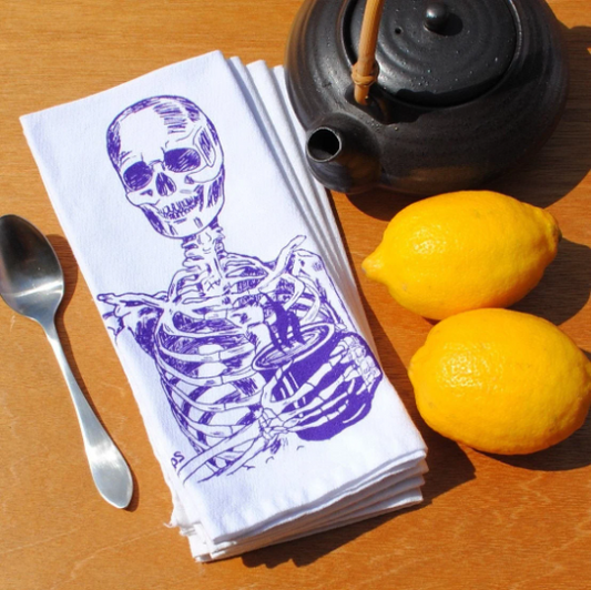 Set of 4 Skeleton Drinking Coffee Cotton Napkins