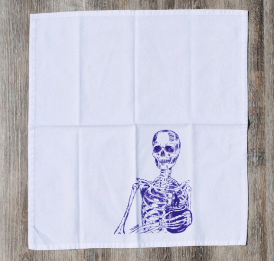 Set of 4 Skeleton Drinking Coffee Cotton Napkins
