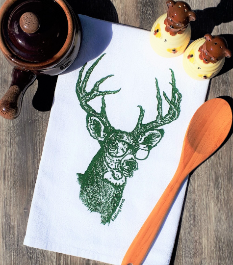 Handsome Buck with Glasses Flour Sack Tea Towel