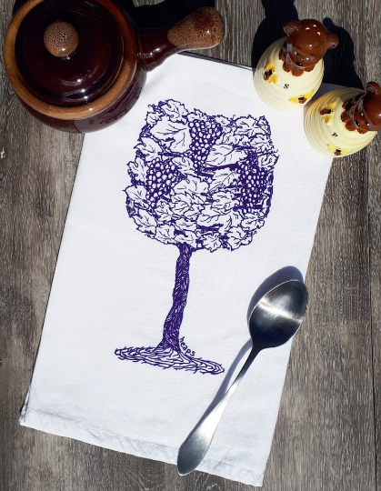 Vine Glass Flour Sack Tea Towel